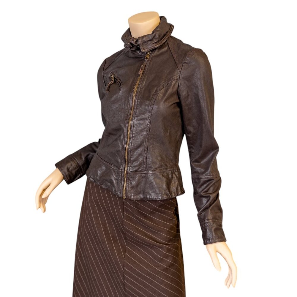 AllSaints ALL SAINTS Belvedere Bitter Brown Leather Gillet Jacket * Size 8 - Picture 3 of 14